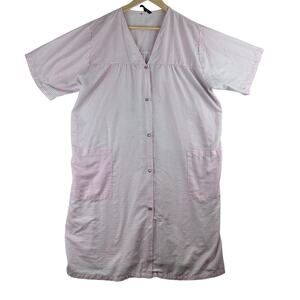 Women's XL House Dress Pink Pearl Snap Gingham Grandma Pajamas Nightgown READ